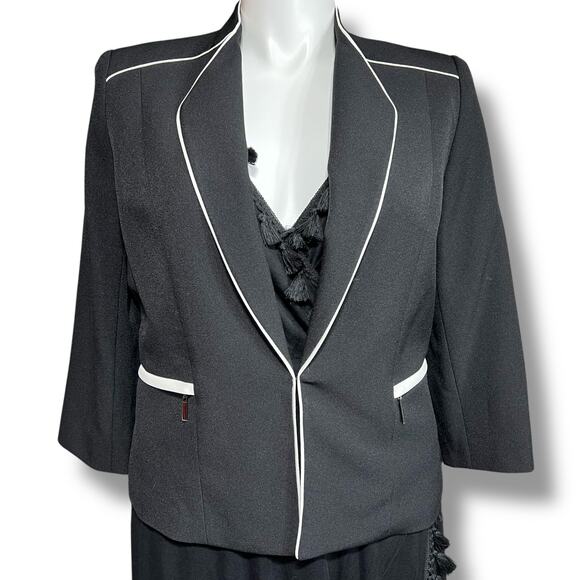 Kasper Womens Blazer Suit Jacket Zipper Pockets Black with White Accents Size 14 - Picture 1 of 13